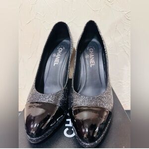CHANEL Black and Silver Women's Heels